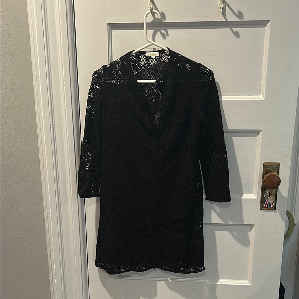 Shoshanna Black Lace Swim Coverup with Sheer Floral Design